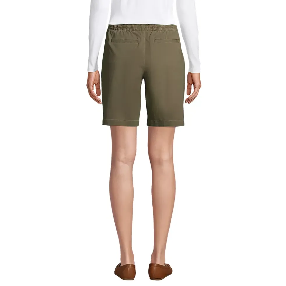 Women's Mid Rise Elastic Waist Pull On 10" Chino Bermuda Shorts