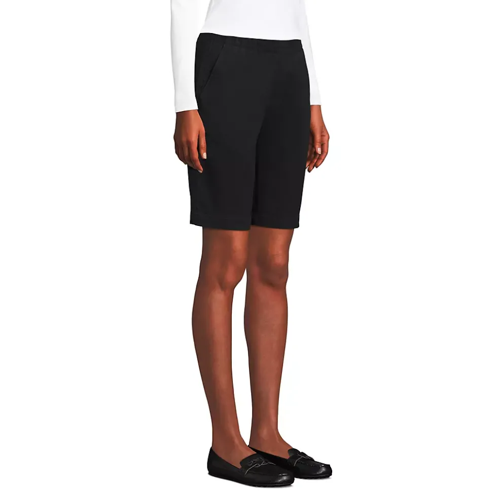 Women's Mid Rise Elastic Waist Pull On 10" Chino Bermuda Shorts