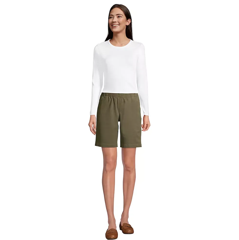 Women's Mid Rise Elastic Waist Pull On 10" Chino Bermuda Shorts