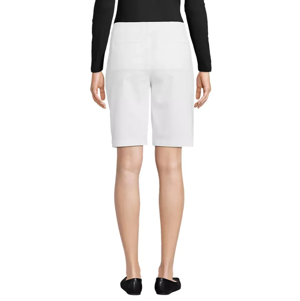 Women's Mid Rise Elastic Waist Pull On 10" Chino Bermuda Shorts