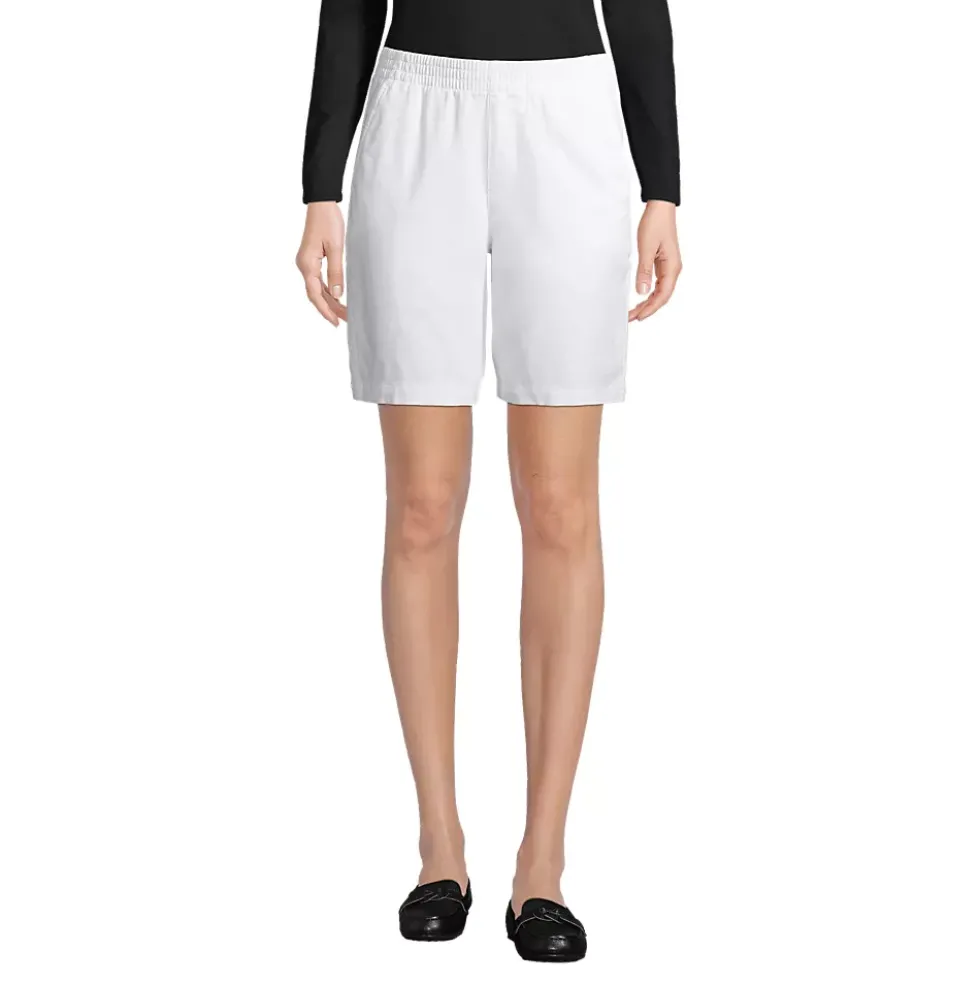 Women's Mid Rise Elastic Waist Pull On 10" Chino Bermuda Shorts