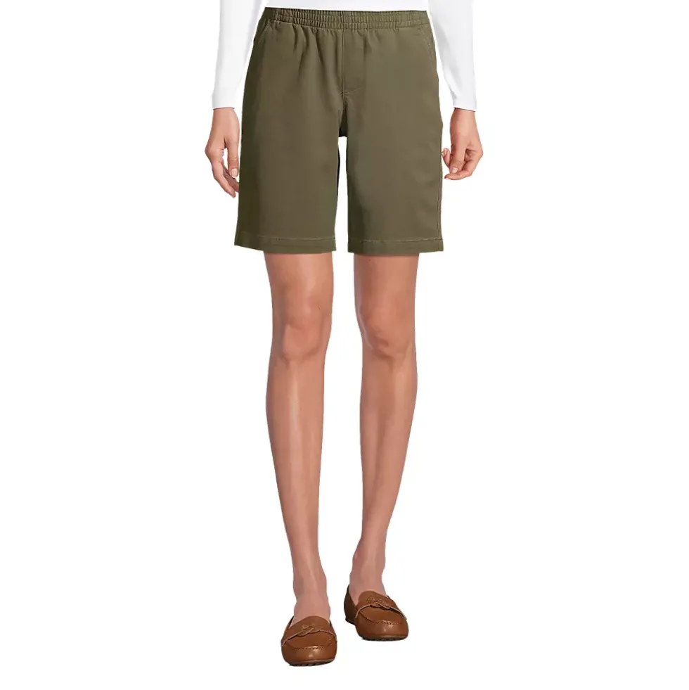 Women's Mid Rise Elastic Waist Pull On 10" Chino Bermuda Shorts