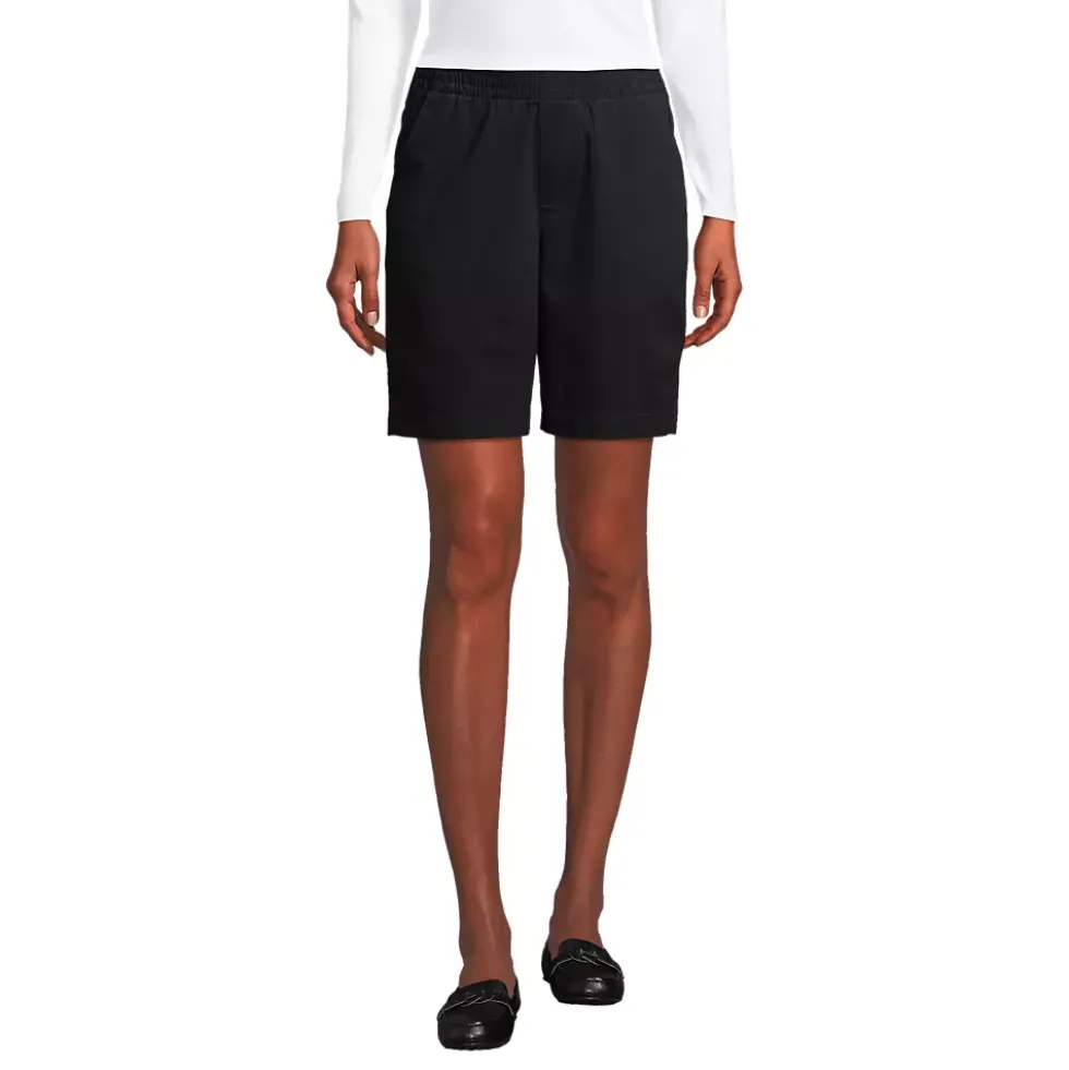 Women's Mid Rise Elastic Waist Pull On 10" Chino Bermuda Shorts