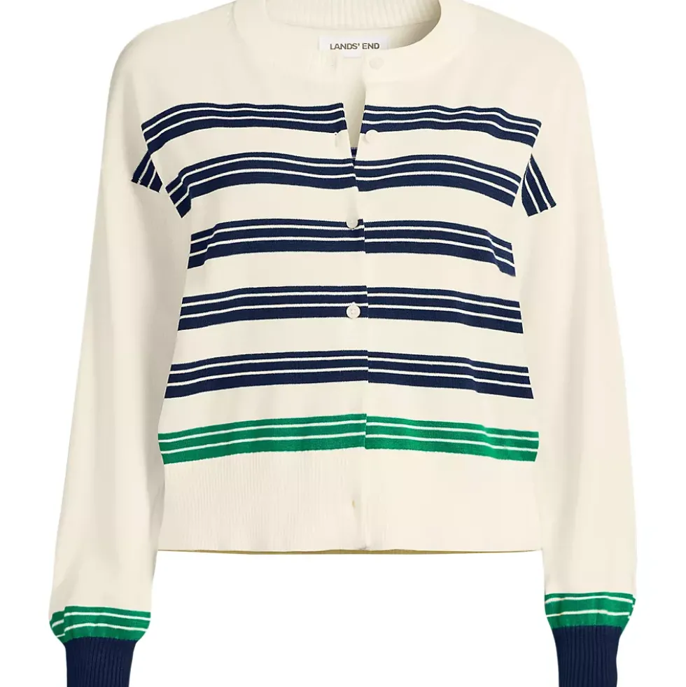 Women's Modern Length Fine Gauge Crew Neck Cardigan Sweater