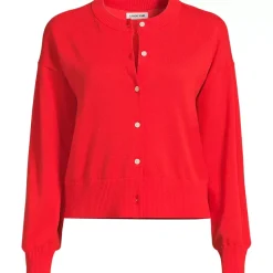 Women's Modern Length Fine Gauge Crew Neck Cardigan Sweater