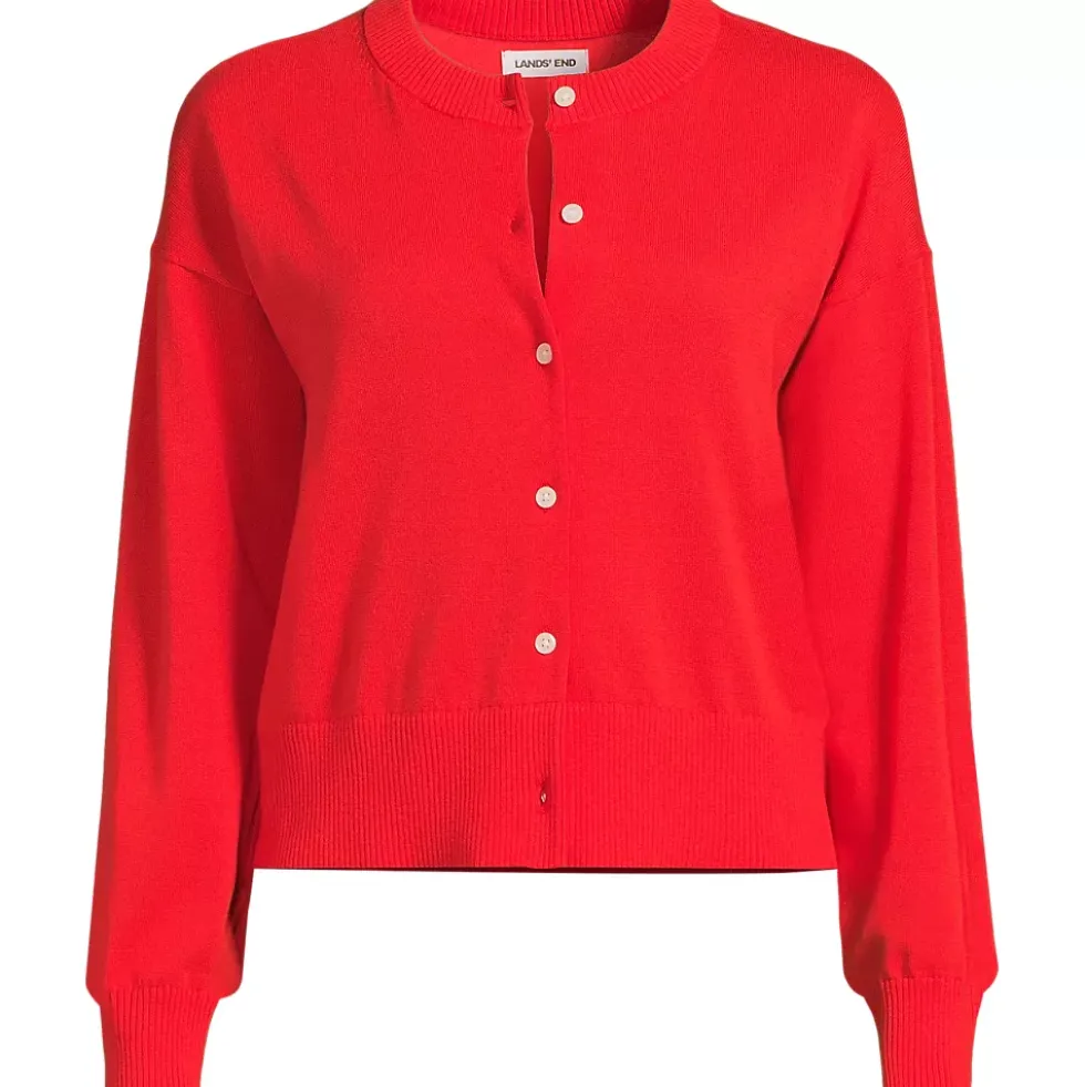 Women's Modern Length Fine Gauge Crew Neck Cardigan Sweater
