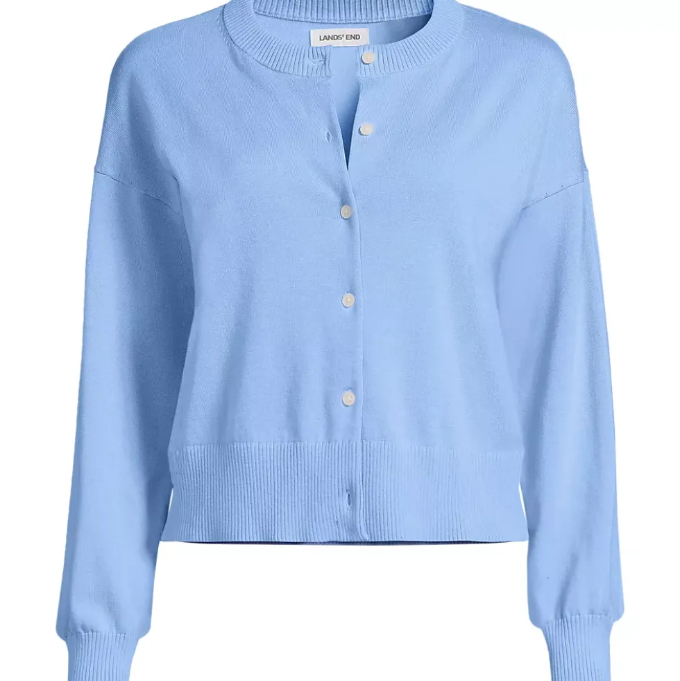 Women's Modern Length Fine Gauge Crew Neck Cardigan Sweater