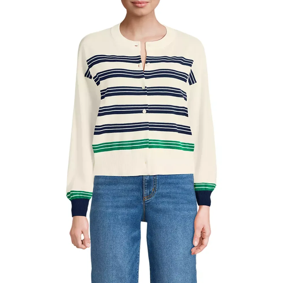 Women's Modern Length Fine Gauge Crew Neck Cardigan Sweater