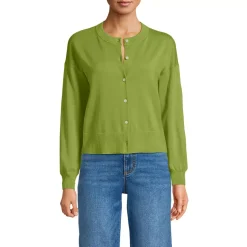 Women's Modern Length Fine Gauge Crew Neck Cardigan Sweater