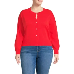 Women's Modern Length Fine Gauge Crew Neck Cardigan Sweater