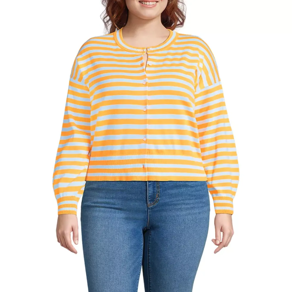 Women's Modern Length Fine Gauge Crew Neck Cardigan Sweater