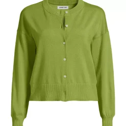 Women's Modern Length Fine Gauge Crew Neck Cardigan Sweater