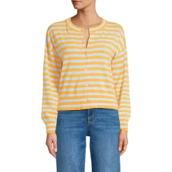 Women's Modern Length Fine Gauge Crew Neck Cardigan Sweater
