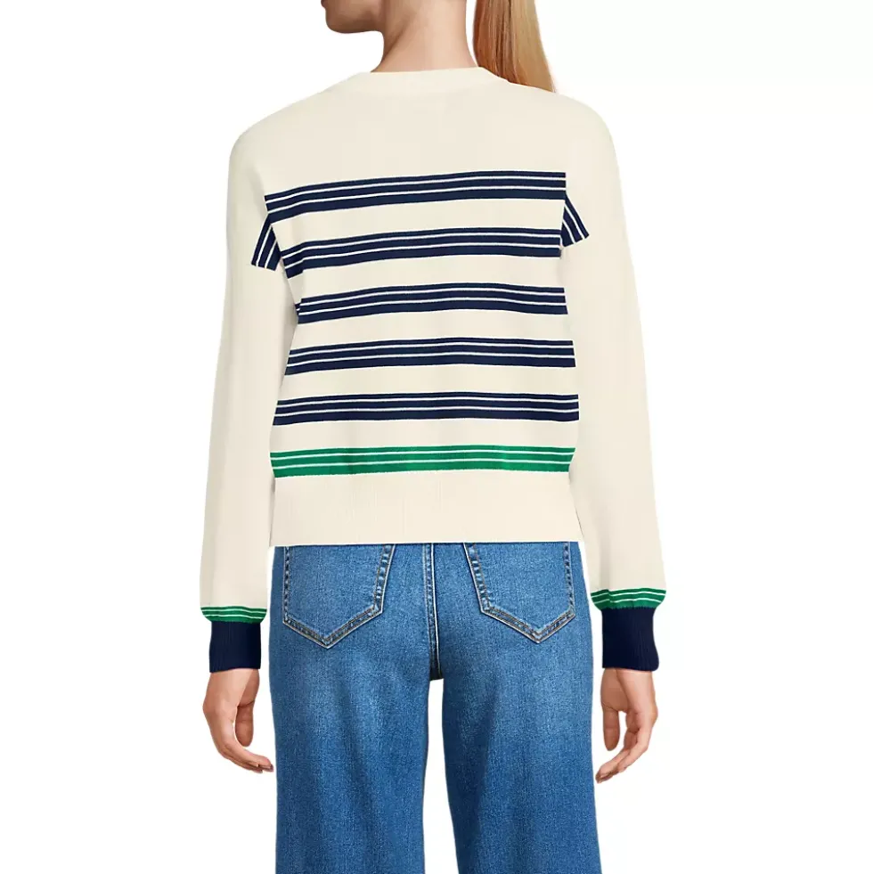 Women's Modern Length Fine Gauge Crew Neck Cardigan Sweater