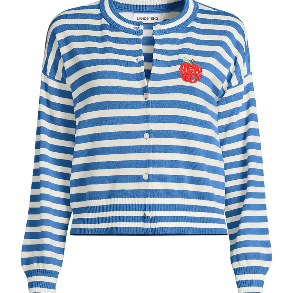 Women's Modern Length Fine Gauge Crew Neck Cardigan Sweater