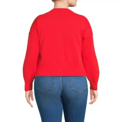 Women's Modern Length Fine Gauge Crew Neck Cardigan Sweater