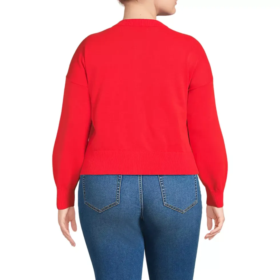 Women's Modern Length Fine Gauge Crew Neck Cardigan Sweater