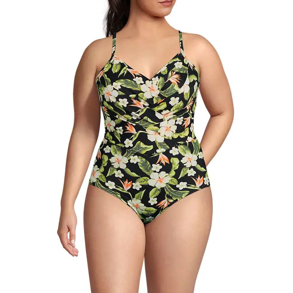 Women's New SlenderSuit Pleated Low Leg One Piece Swimsuit