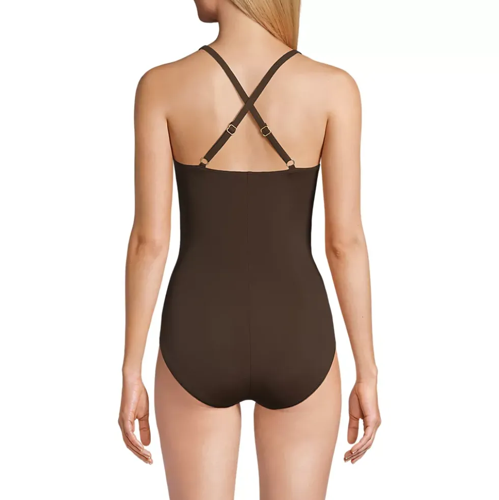 Women's New SlenderSuit Pleated Low Leg One Piece Swimsuit