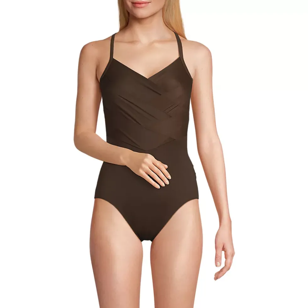 Women's New SlenderSuit Pleated Low Leg One Piece Swimsuit
