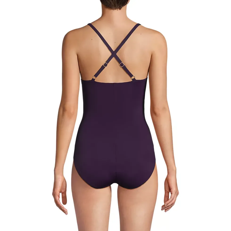 Women's New SlenderSuit Pleated Low Leg One Piece Swimsuit