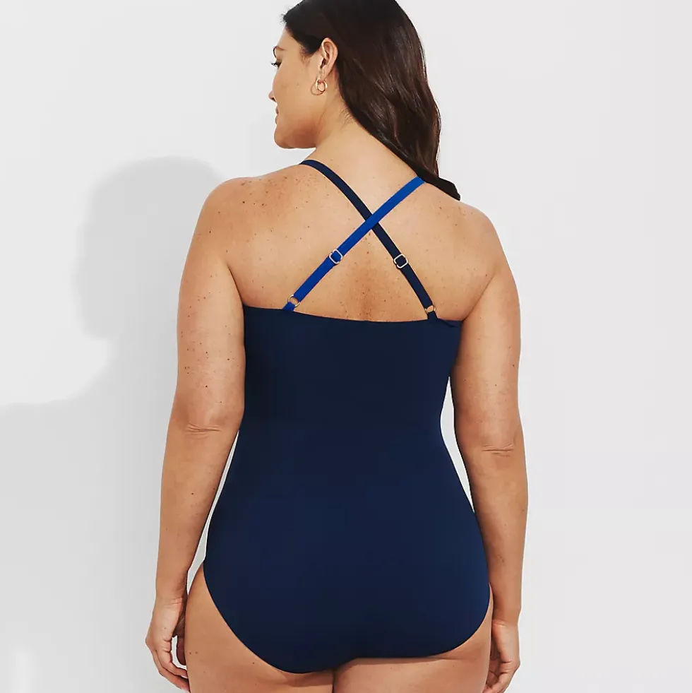 Women's New SlenderSuit Pleated Low Leg One Piece Swimsuit