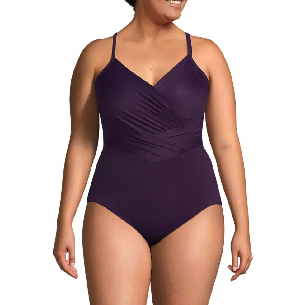 Women's New SlenderSuit Pleated Low Leg One Piece Swimsuit