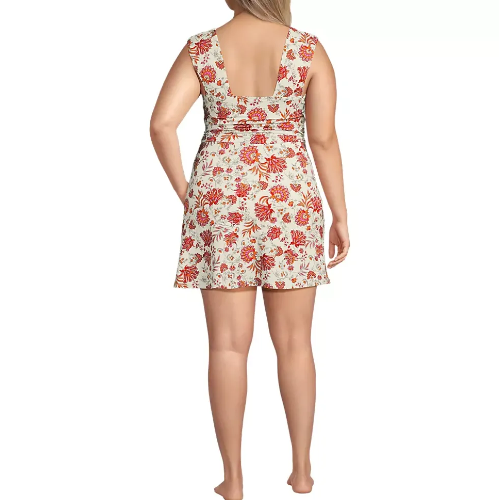 Women's NEW Smoothing Square Neck Ruched Swim Dress Swimsuit