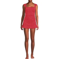 Women's NEW Smoothing Square Neck Ruched Swim Dress Swimsuit