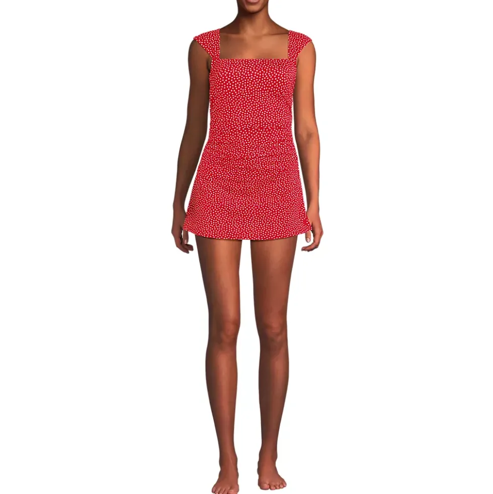 Women's NEW Smoothing Square Neck Ruched Swim Dress Swimsuit