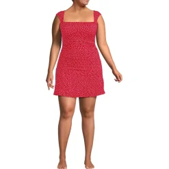 Women's NEW Smoothing Square Neck Ruched Swim Dress Swimsuit