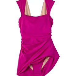 Women's NEW Smoothing Square Neck Ruched Swim Dress Swimsuit