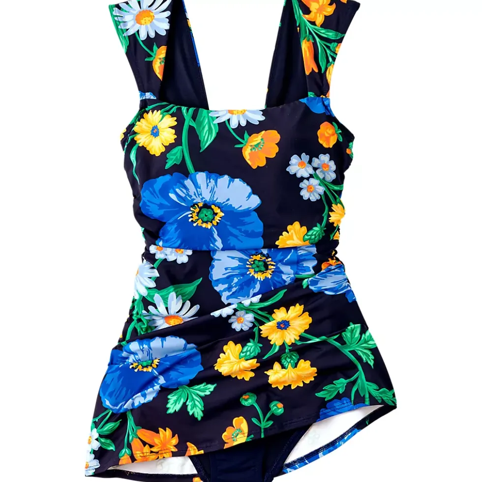 Women's NEW Smoothing Square Neck Ruched Swim Dress Swimsuit