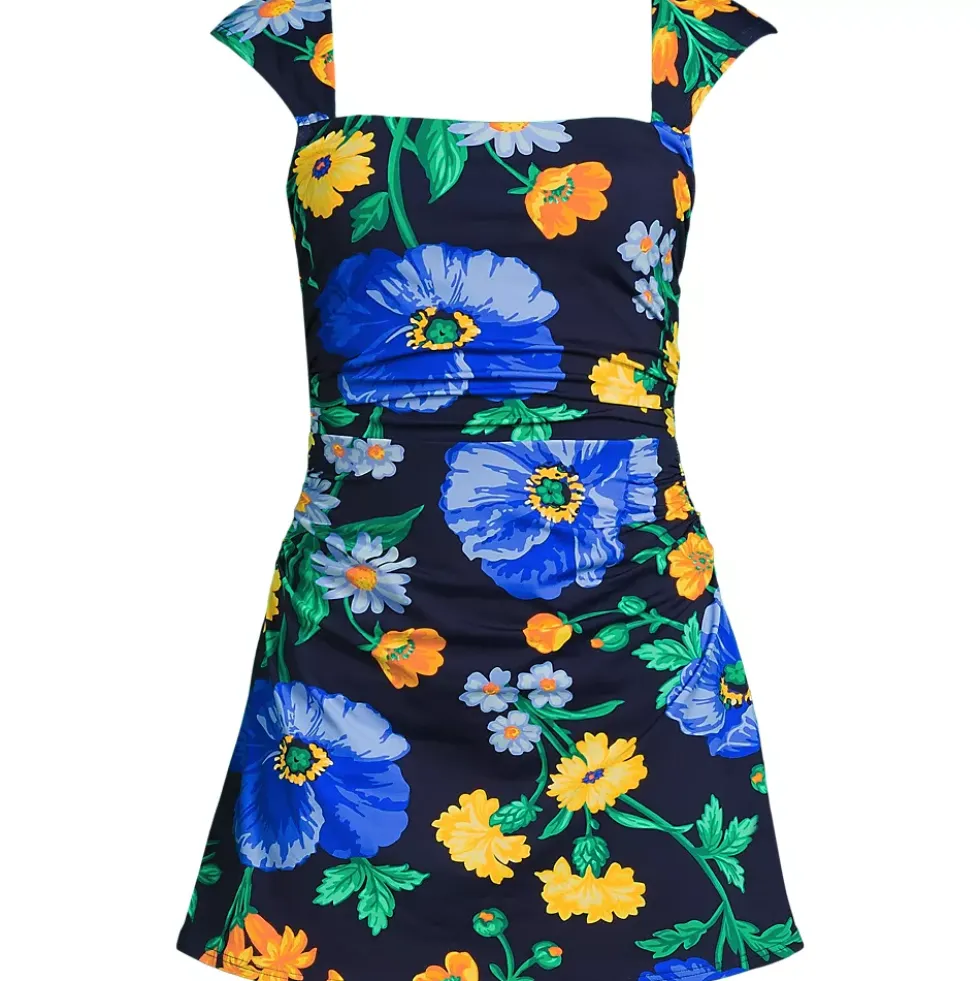 Women's NEW Smoothing Square Neck Ruched Swim Dress Swimsuit