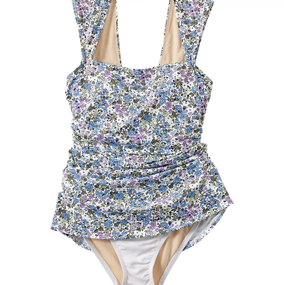 Women's NEW Smoothing Square Neck Ruched Swim Dress Swimsuit