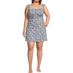 Women's NEW Smoothing Square Neck Ruched Swim Dress Swimsuit
