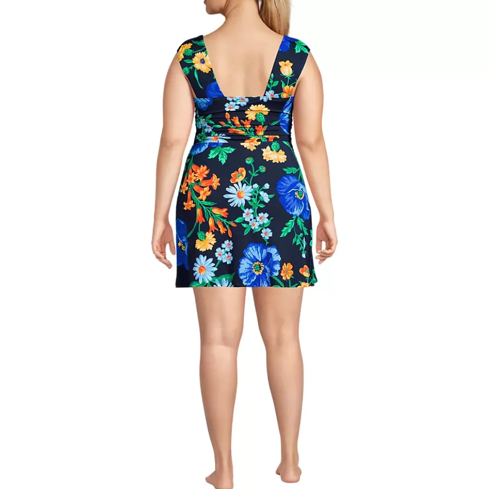 Women's NEW Smoothing Square Neck Ruched Swim Dress Swimsuit