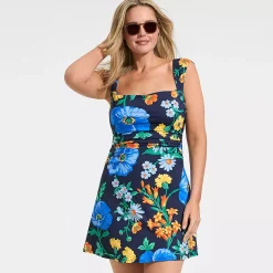 Women's NEW Smoothing Square Neck Ruched Swim Dress Swimsuit