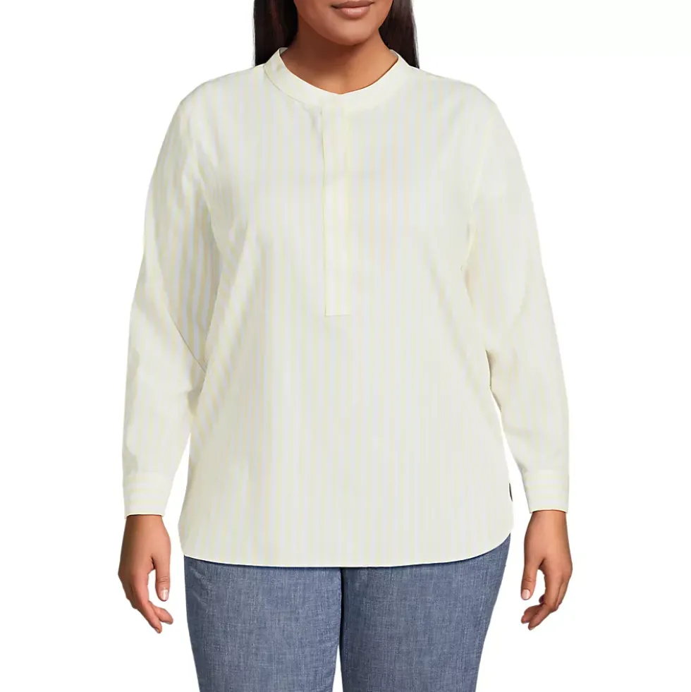 Women's No Iron Banded Collar Popover Shirt