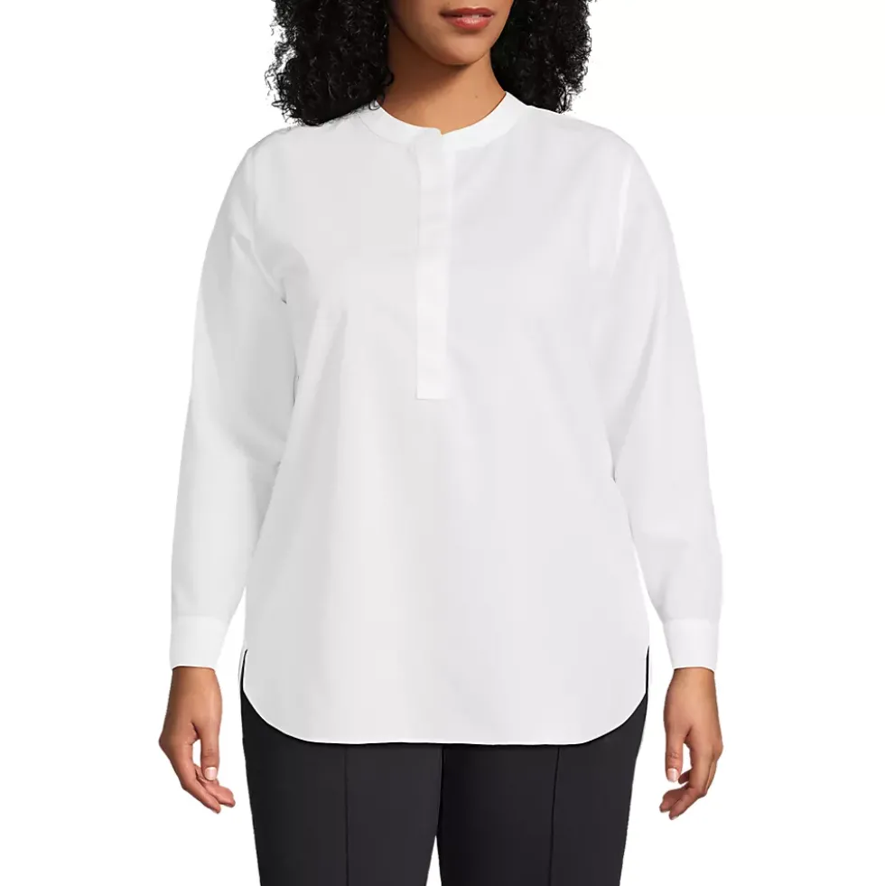 Women's No Iron Banded Collar Popover Shirt