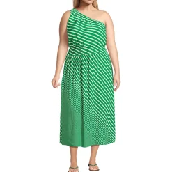 Women's One Shoulder Crepe Midi Dress