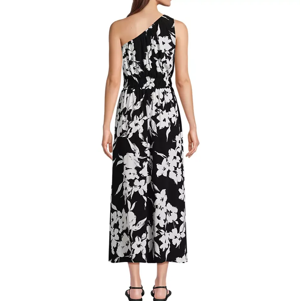 Women's One Shoulder Crepe Midi Dress