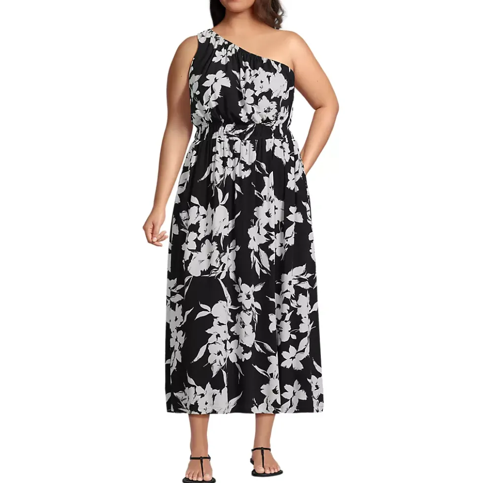 Women's One Shoulder Crepe Midi Dress