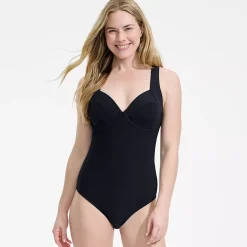 Womens Ottoman Rib Seamed Underwire Tie Back One Piece