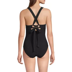 Womens Ottoman Rib Seamed Underwire Tie Back One Piece