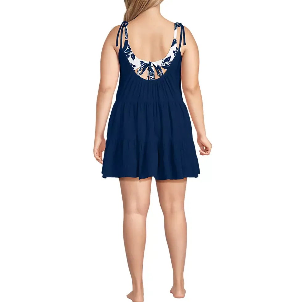 Women's Oversized Cotton Gauze Tiered Mini Cover-up Dress