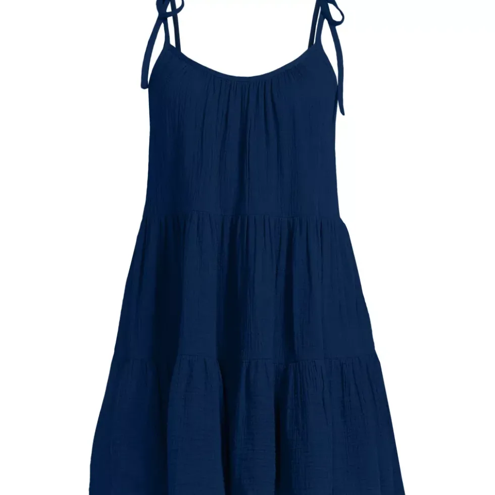 Women's Oversized Cotton Gauze Tiered Mini Cover-up Dress