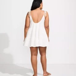 Women's Oversized Cotton Gauze Tiered Mini Cover-up Dress