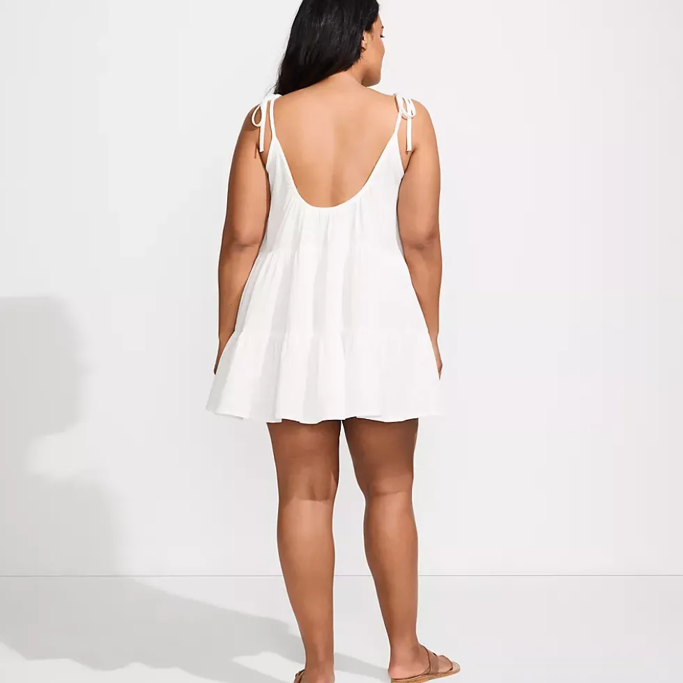 Women's Oversized Cotton Gauze Tiered Mini Cover-up Dress
