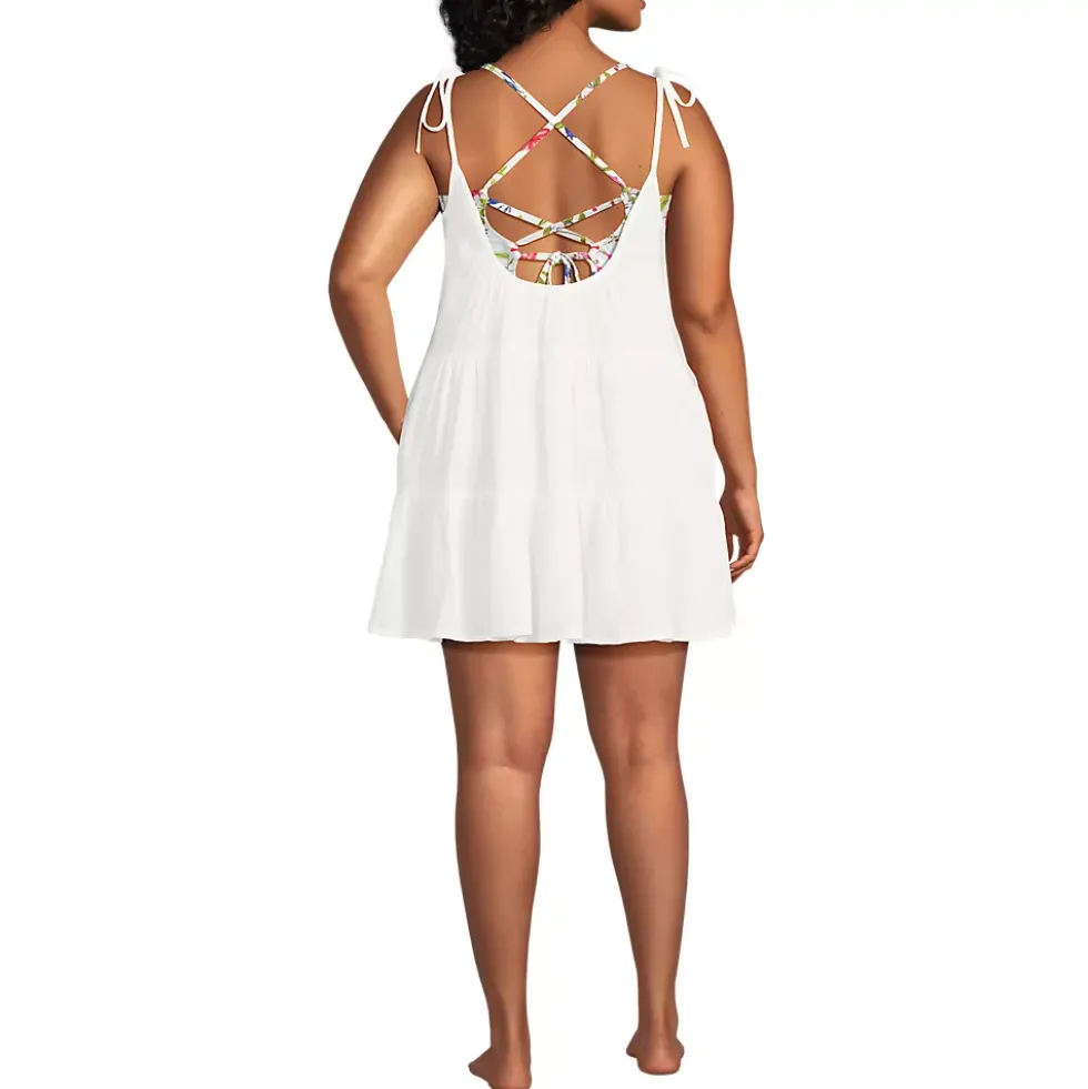 Women's Oversized Cotton Gauze Tiered Mini Cover-up Dress